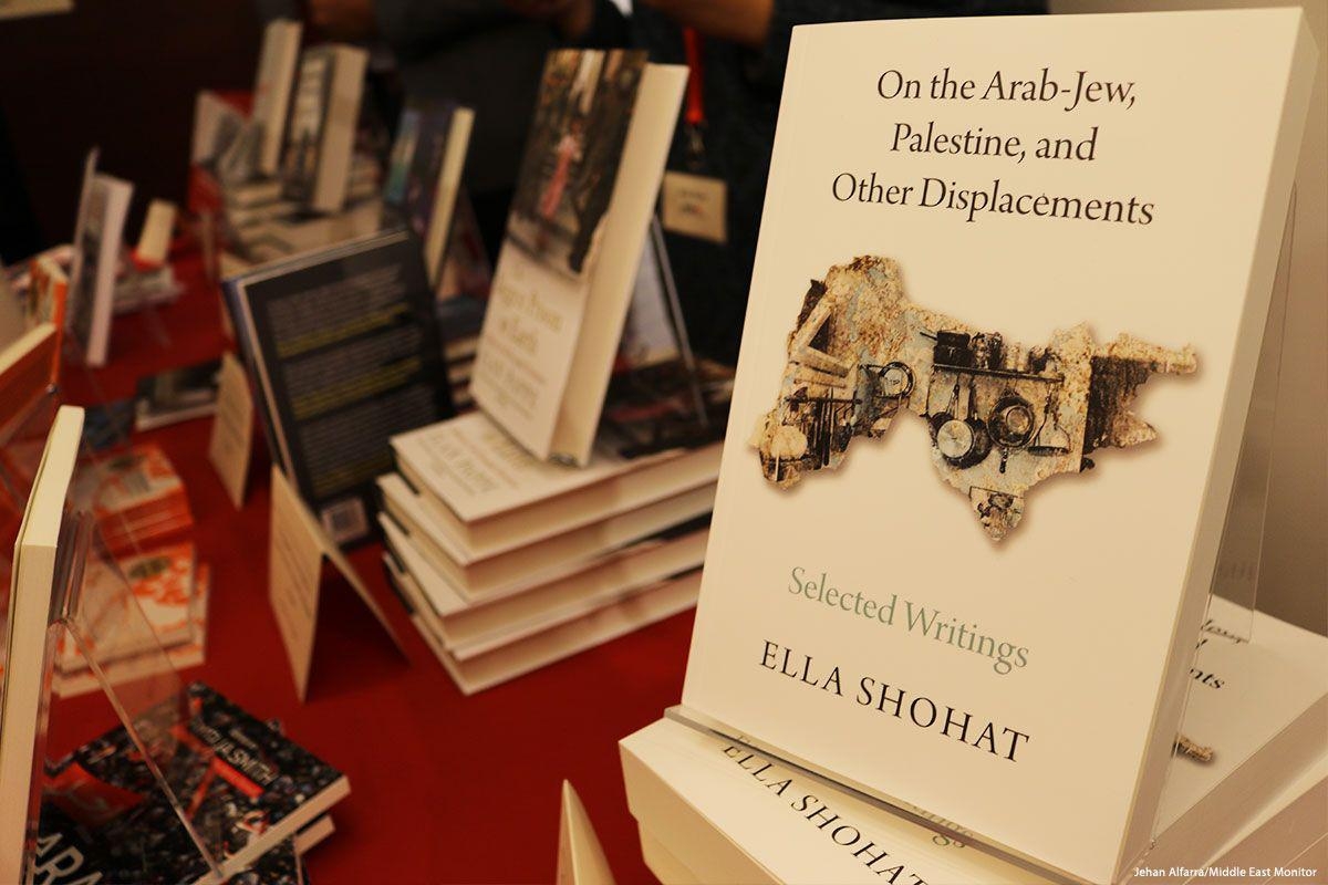 Photo of the bookstall at the Palestine Book Awards pre-launch in London, UK on 23 November 2017 [Jehan Alfarra/Middle East Monitor]